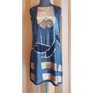 G+I size small black sequined sleeveless A-line dress